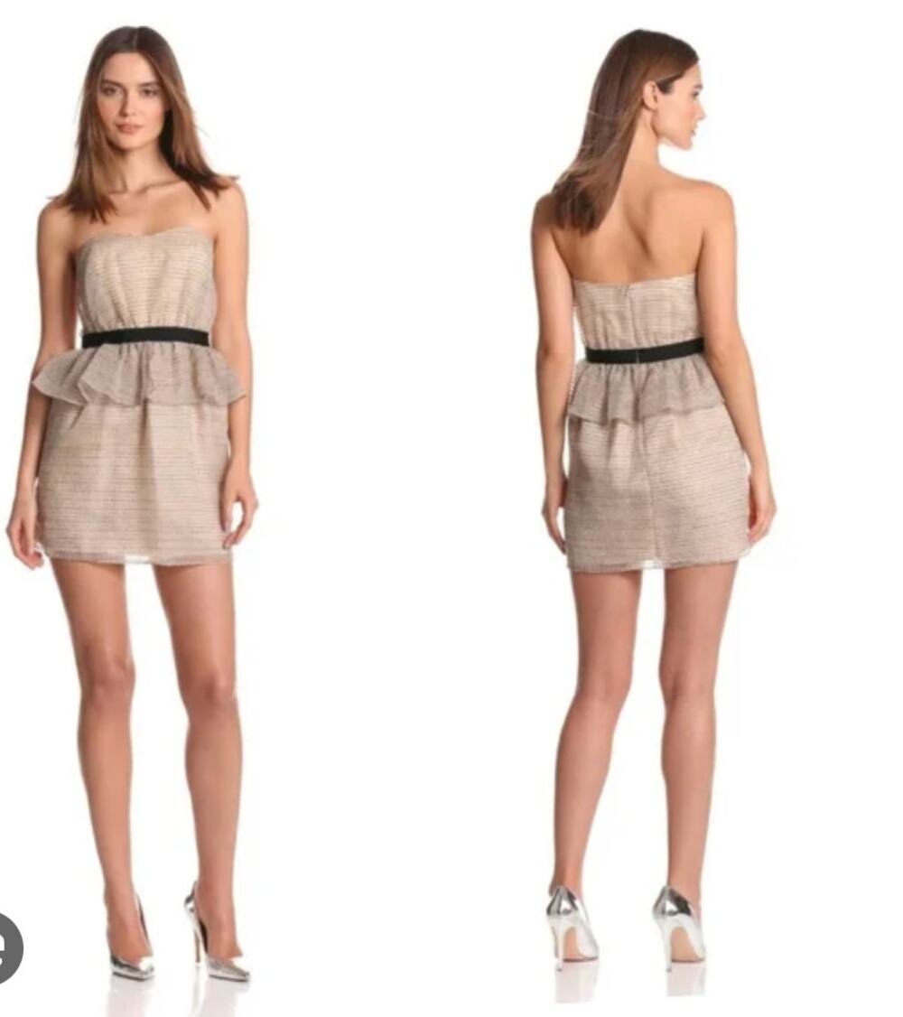 BCBGeneration Peplum Tube Tiered Dress Beige with Black Accent size 2